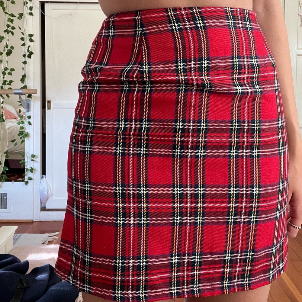 red boohoo (p) plaid mini skirt size womens 0